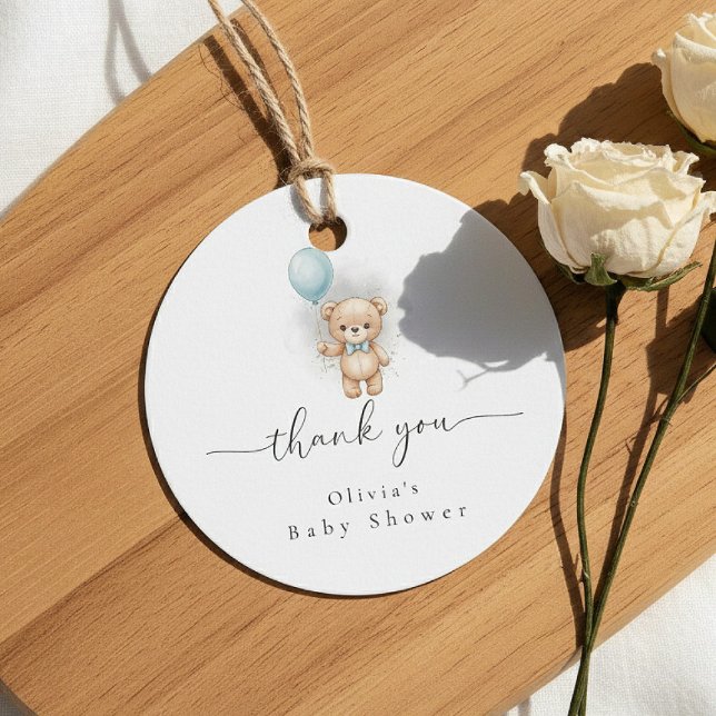 Baby Shower for Boy Blue Balloon, Teddy Bear & Bow Geschenkanhänger (Von Creator hochgeladen)