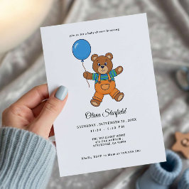 Baby Shower for Boy Blue Balloon, Teddy Bear  Einladung
