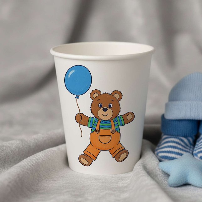 Baby Shower for Boy Blue Balloon Teddy Bear  Pappbecher (Von Creator hochgeladen)