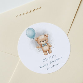 Baby Shower for Boy Blue Balloon Teddy Bear Runder Aufkleber