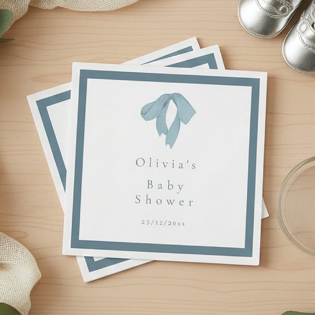 Baby Shower for Boy – Blue Bow, Customizable  Serviette (Von Creator hochgeladen)