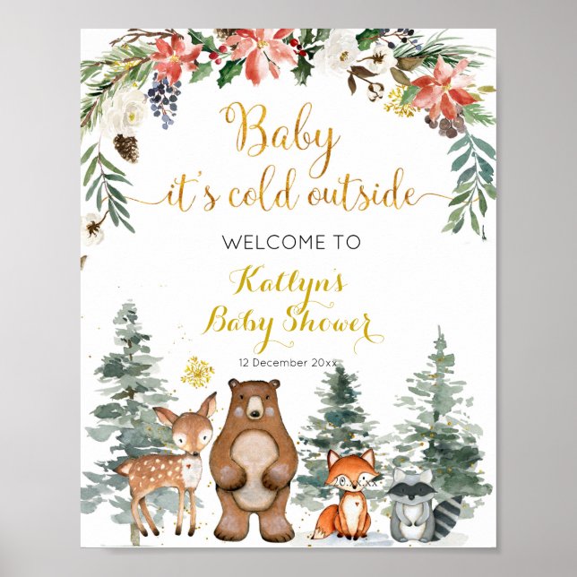 Baby shower forestier d'hiver Affiche de bienvenue (Devant)