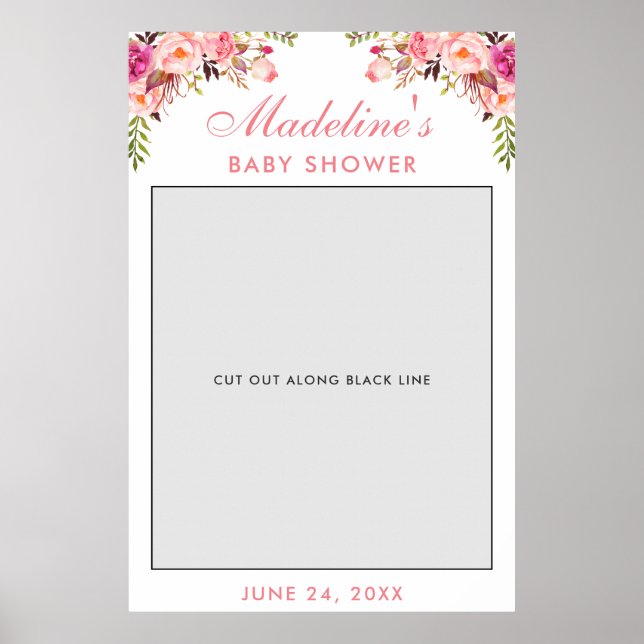 Baby Shower Foto Booth Prop | Rosa Floral Poster (Vorne)
