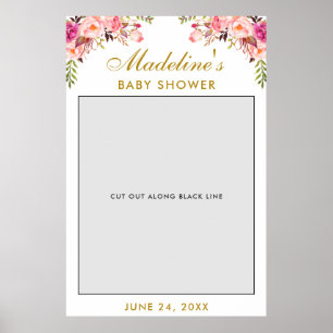 Baby-Shower-Fotobooth-Requisite Gold Rosa Floral Poster