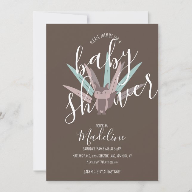 Baby Shower Fox Bohemisch Feathers Einladung (Vorderseite)