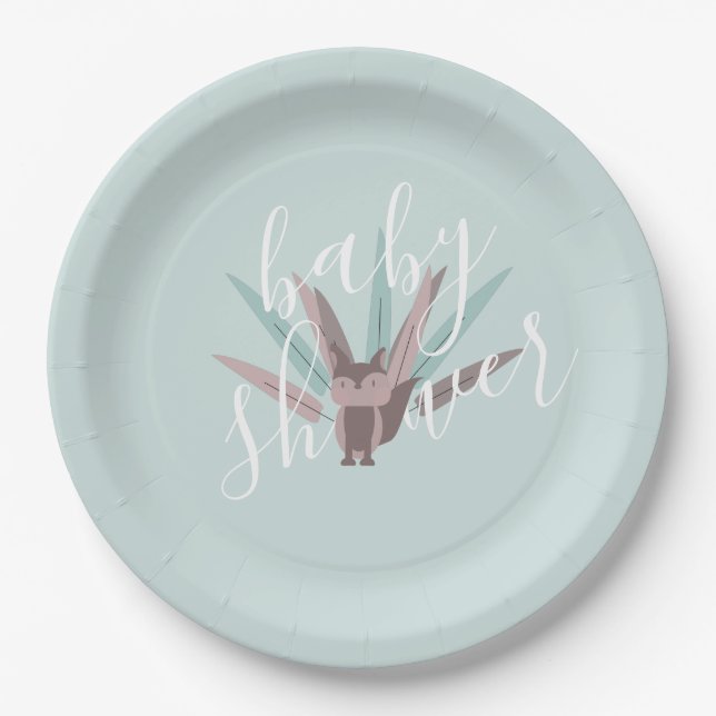 Baby Shower Fox Bohemisch Feathers Pappteller (Vorderseite)