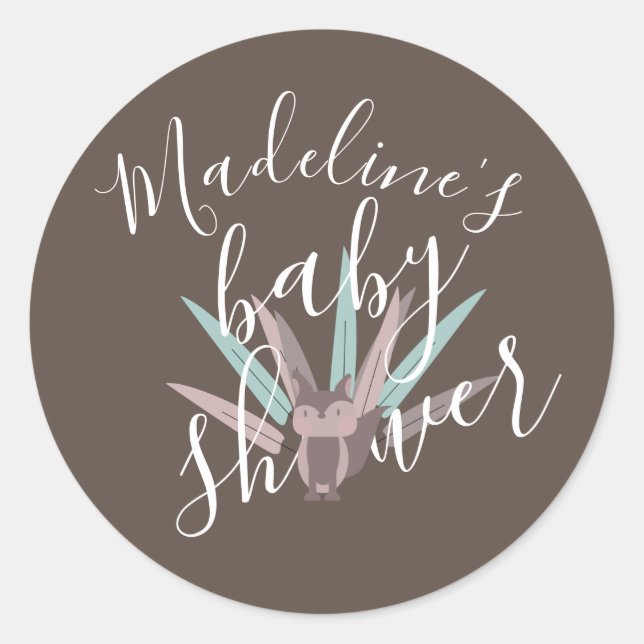 Baby Shower Fox Bohemisch Feathers Runder Aufkleber (Vorderseite)
