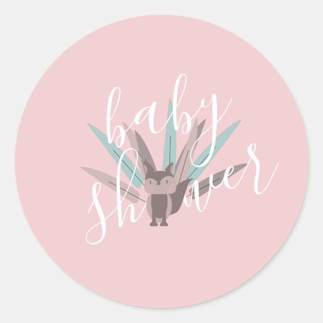 Baby Shower Fox Bohemisch Feathers Runder Aufkleber (Vorderseite)