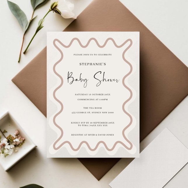 Baby shower frontalier blanc beige Invitation (Créateur téléchargé)