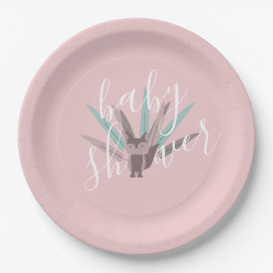 Baby Shower Fuchs Boho Federn Rosa Pappteller