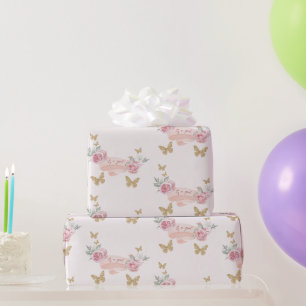 Baby Shower für ein Mädchen - rosa Rosen und Schme Geschenkpapier