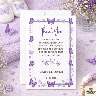 Baby Shower für kleines Mädchen - Violetter Schmet Dankeskarte