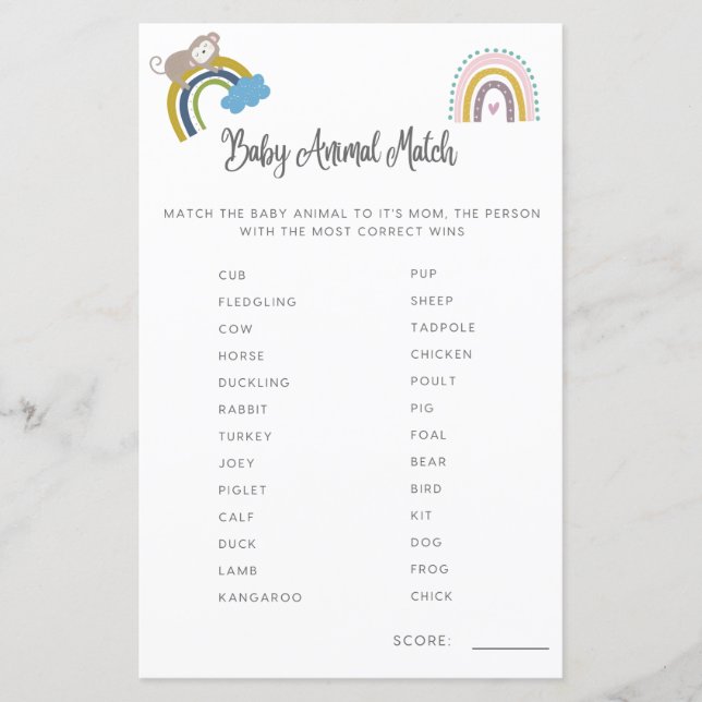 Baby Shower Game Baby Match Gender Neutral (Vorderseite)