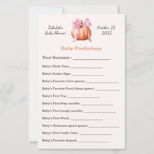 Baby Shower Game | Baby-Vorhersagen | Fun Party (Vorderseite)