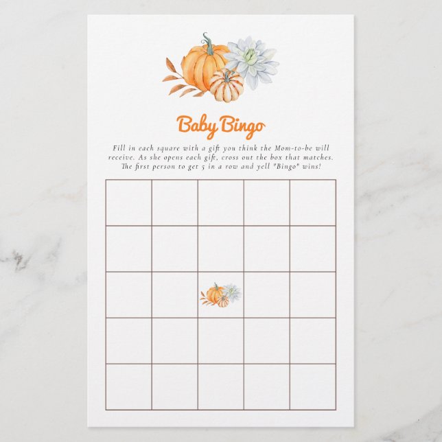  Baby Shower Game Bingo Little Pumpkin Fall Cute Flyer (Vorne)