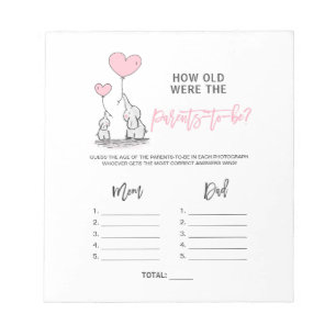 BABY SHOWER GAME Elephant - Wie alt Eltern Foto Notizblock