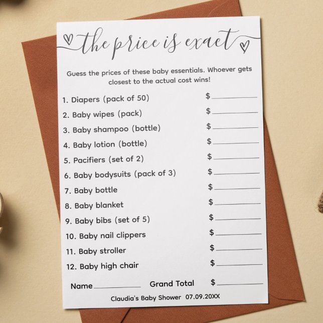 Baby Shower Game Guess Der Preis ist exakte Karte (Von Creator hochgeladen)