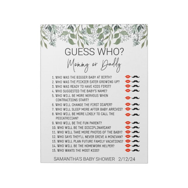 Baby Shower Game Guess Who Leaves Foliage Notizblock (Rotiert)