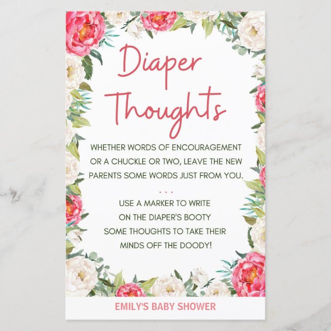Baby Shower Game Pink und Ivory Florals (Vorderseite)