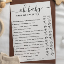 Baby Shower Game True oder False Trivia mit Antwor