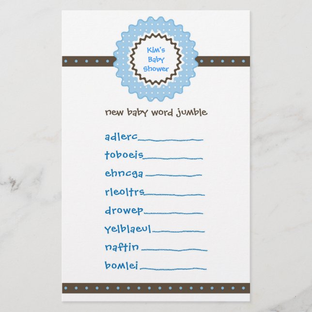 Baby Shower Game - Word Jumble (Vorderseite)