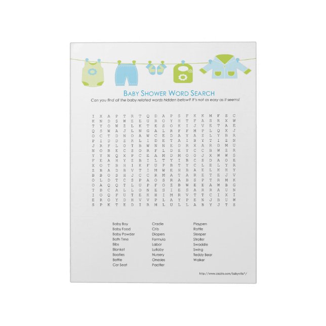 Baby Shower Game Word Search Notepad (blau) Notizblock (Rotiert)