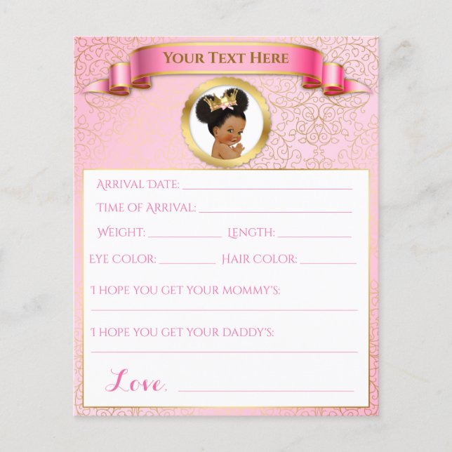 Baby Shower Games Pink Gold African American (Vorderseite)