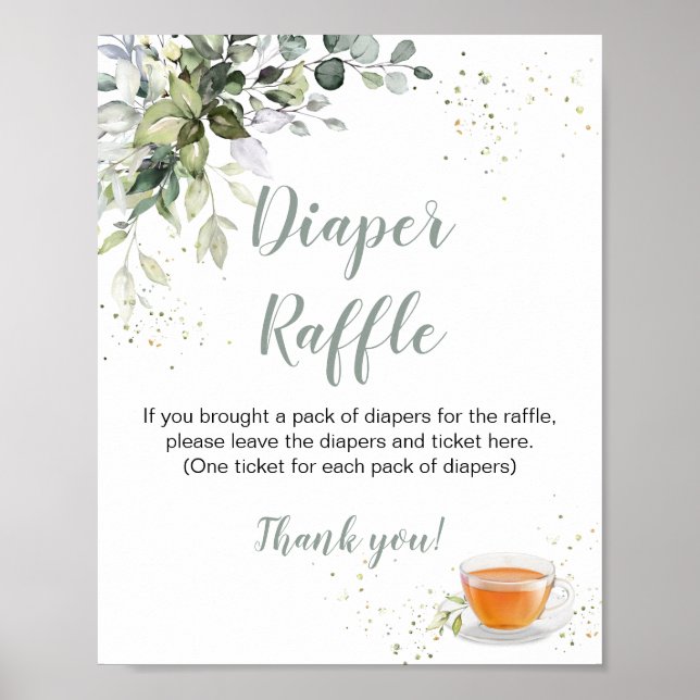 Baby Shower Games Tee Party Diaper Raffle Schild (Vorne)