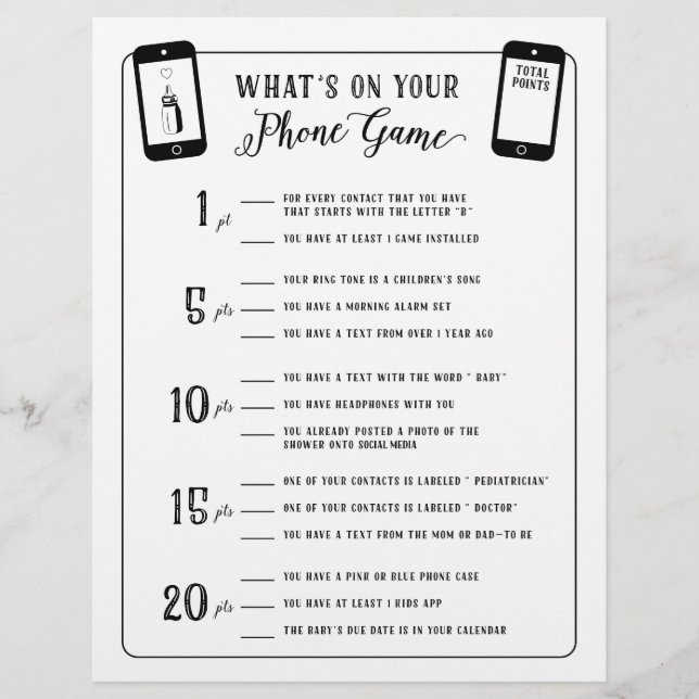 Baby Shower Games Was ist auf Ihrem Handy Game? Flyer (Vorne)