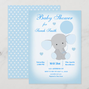 Baby shower garçon Blue Elephant Invitation