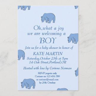 baby shower garçon carte d'invitation avec ours bl