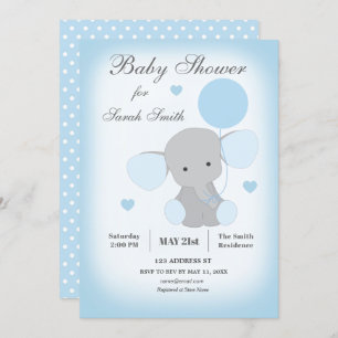 Baby shower garçon Invitation éléphant bleu