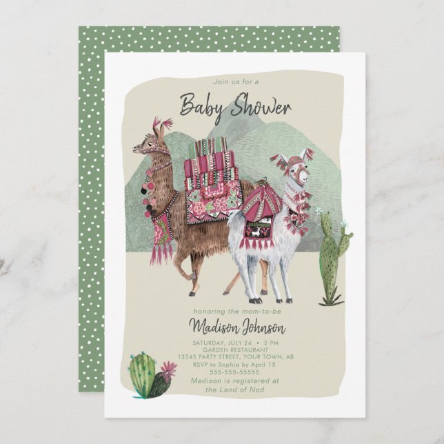 Baby shower Garçon | Llamas & Cactus | Invitations (Devant / Derrière)