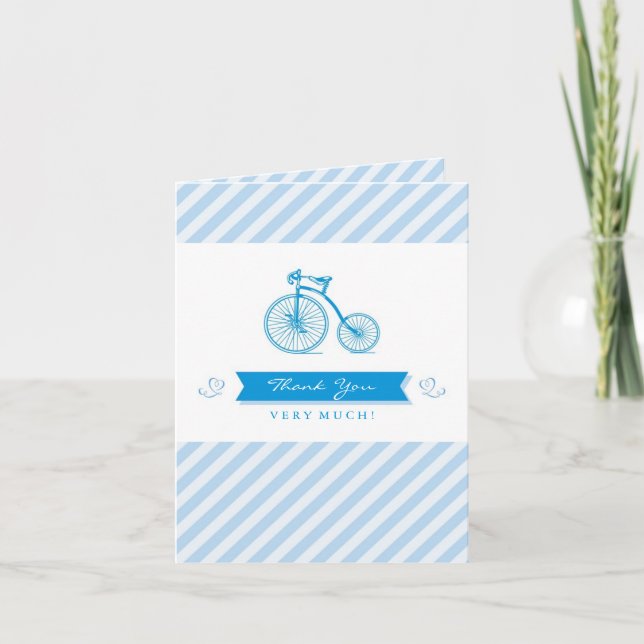 Baby shower garçon Merci bleu carte pliée (Devant)