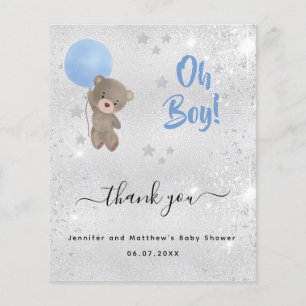 Baby shower garçon ours en peluche carte de remerc