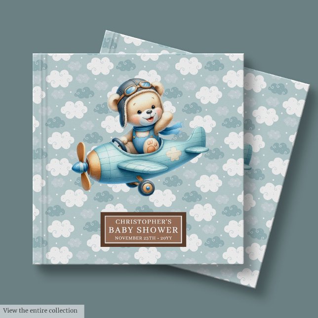 Baby shower garçon personnalisé Livre d'invité Ted (Personalized Boy Baby Shower Guest Book Teddy Bear Pilot)