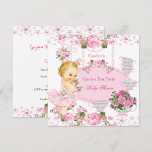 Baby Shower Gartenteeparty Spitze Pink Blond Einladung