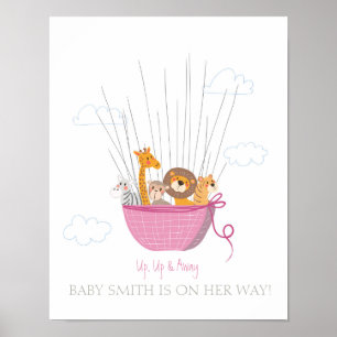 Baby-Shower-Gästebuch Fingerabdrücke Safari Rosa Poster