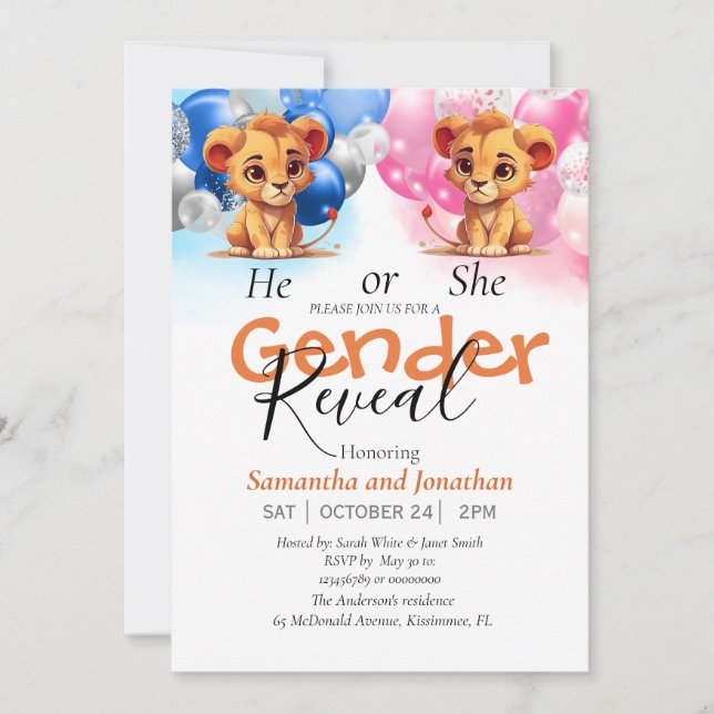 Baby Shower Gender Reveal Blau und Rosa Ankündigung (Vorderseite)