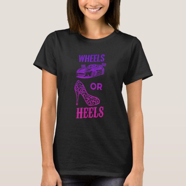 Baby Shower Gender Reveal Wheels Or Heels Tee (Vorderseite)