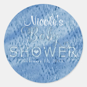 Baby-Shower-Geschenk Blaue abstrakte Regentropfen Runder Aufkleber