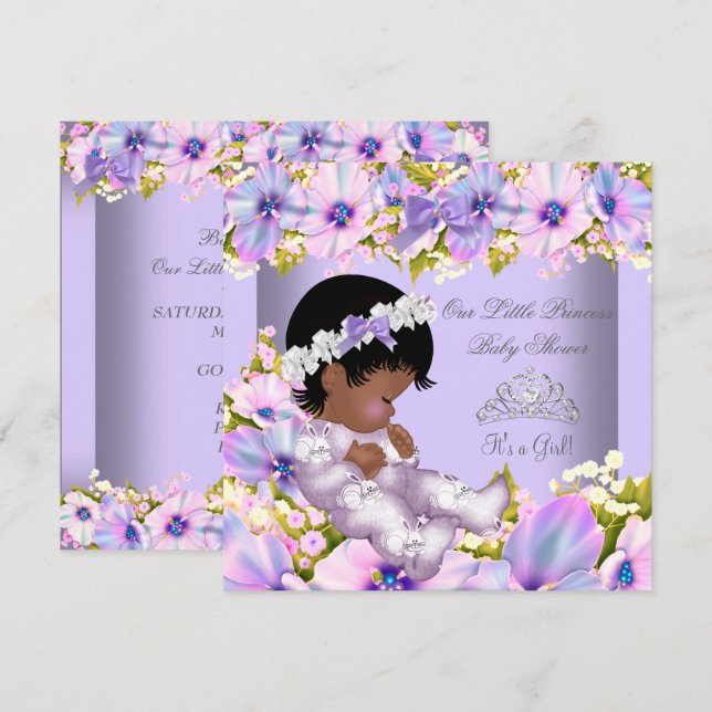 Baby Shower Girl American Lila Princess Einladung (Vorne/Hinten)