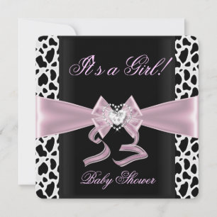 Baby Shower Girl Baby Pink Schwarz-weiße Kuh Print Einladung