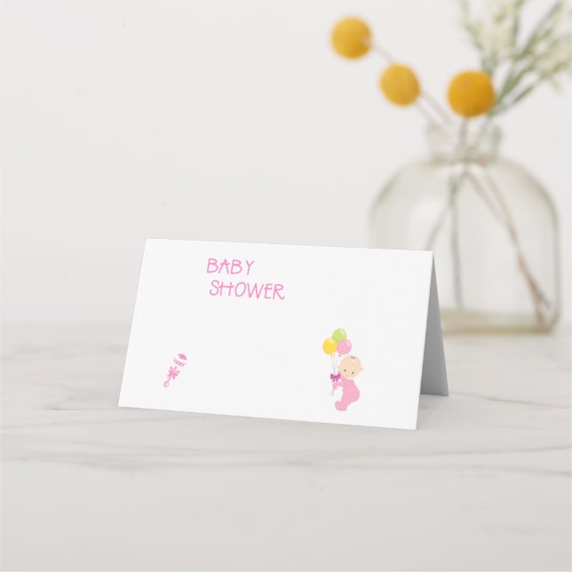 Baby Shower Girl Balloons Pink Rattle Platzkarte (Vorderseite)