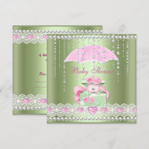 Baby Shower Girl Boy Baby Pink Mint Umbrella Pearl Einladung