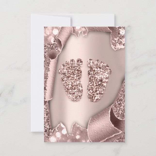 Baby Shower Girl Boy Feet Glam Rose Gold 3D Effec Einladung (Rückseite)