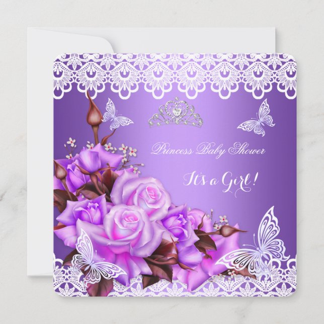 Baby Shower Girl Butterfly Lila Pink Lilac Rose Einladung (Vorderseite)