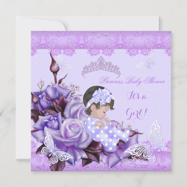 Baby Shower Girl Butterfly Lilac Brown Haahaariges Einladung (Vorderseite)