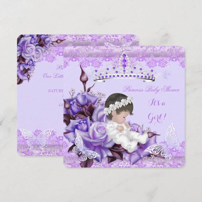 Baby Shower Girl Butterfly Lilac Lavender Rose Einladung (Vorne/Hinten)