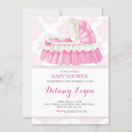 Baby Shower Girl Damask Bassinet Einladung